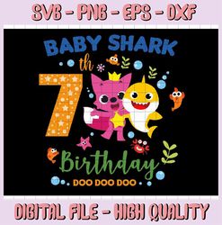 Shark 7th Birthday Svg, Boy Birthday Shark Svg Dxf Eps, Boy seventh Birthday Clipart, seven Year Old, Baby, Shark, 7th B