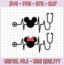 Mickey and Minnie Mouse Heartbeat sign, nurses stethoscope/ Mickey Beat SVG