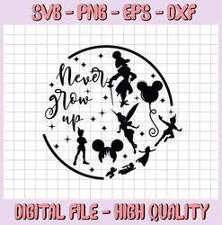 Round Peter Pan Never grow up Disney svg, Disney Mickey and Minnie svg,Quotes files, svg file, Disney png file, Cricut,