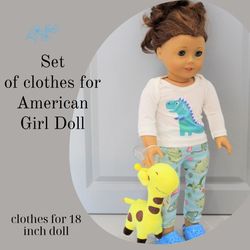 Handmade American Girl Doll Outfit for sleeping – dinosaur pajamas for 18 inch doll – gift from grandmother