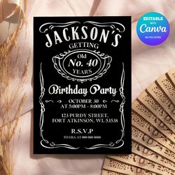 Jack daniel's birthday invitation Canva Editable and Printable