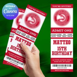 Atlanta Hawks Birthday Invitation Canva Editable, Basketball Ticket Birthday Invitation