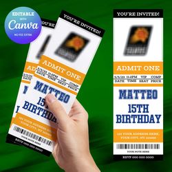 Phoenix Suns Birthday Invitation Canva Editable, Basketball Ticket Birthday Invitation