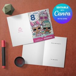 Lol doll surprise birthday card Printable and Canva Editable Digital Download