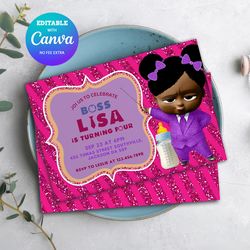 Afro Boss Baby Girl ANY AGE Birthday Invitation, Afro Girl Birthday Invitation Canva Editable