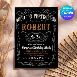 Aged to Perfection Birthday Invitation Canva Editable, Aged to Perfection Vintage Birthdayt Invitation