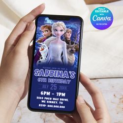 Disney Frozen Birthday Invitation, Princess Elsa Mobile Birthday Invitation Canva Editable