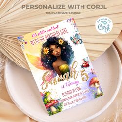 Fairy Birthday Invitation, Flutter and Twirl Birthday Invite, Fairy Girl Corjl Editable