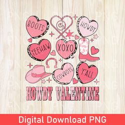 Funny Howdy Valentine PNG, Western Valentines PNG, Cowgirl Valentines PNG, Conversation Hearts PNG, Retro Valentines PNG