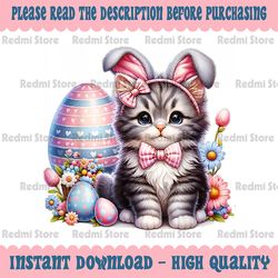 PNG ONLY Cute Kitten Happy Easter Cat Png, Cat Bunny And Eggs Png, Easter Day Png, Digital Download