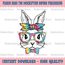 Cute Bunny Face Tie Dye Glasses Headband Happy Easter Day Png, Happy Easter Day Png, Heart Glasses, Bunny Face Png, East