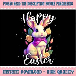 Happy Easter Bunny Rabbit Flower Graphic Png,Watercolor Easter Eggs Clipart Png, Easter Day, Digital Download