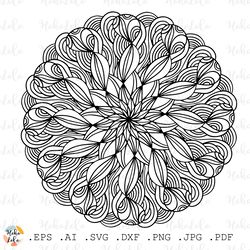 Floral Mandala Coloring Page Pdf, Floral Pattern Svg, Cricut, Floral Mandala Clipart Png, Stencil Template Dxf