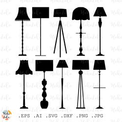 Floor Lamp Svg, Floor Lamp Silhouette, Floor Lamp Cricut Svg, Floor Lamp Stencil Templates Dxf, Floor Lamp Clipart Png