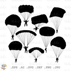 Skydiver Svg, Skydiver Silhouette, Skydiver Cricut file, Skydiver Stencil Templates Dxf, Skydiver Clipart Png