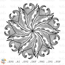 Floral Mandala Coloring Page Pdf, Floral Pattern Svg Cricut, Floral Mandala Clipart Png, Stencil Template Dxf