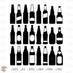 Beer Bottles Svg, Beer Bottles Silhouette, Beer Bottles Cricut, Beer Bottles Stencil Templates Dxf, Clipart Png