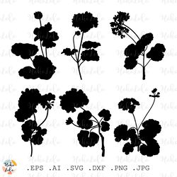 Geranium Svg, Geranium Silhouette, Geranium Cricut, Geranium Stencil Templates Dxf, Geranium Clipart Png, Flower Svg