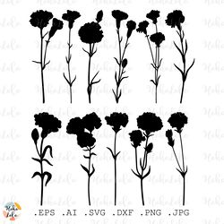 Carnation Svg, Carnation Silhouette, Carnation Cricut, Carnation Stencil Templates, Carnation Clipart Png, Flowers Svg