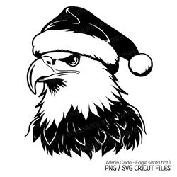 Bald Eagle in Santa Hat SVG | Christmas Animals PNG Bird Black Line Silhouette Clip Art Lover Adorable Decorations Illus