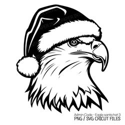 Bald Eagle in Santa Hat SVG | Christmas Animals PNG Bird Black Line Silhouette Clip Art Lover Adorable Decorations