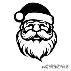 Santa Claus Face Black Silhouette SVG | Christmas PNG Clikp Art Holiday Design Fur Hat Vector Cute Kawaii eye smile