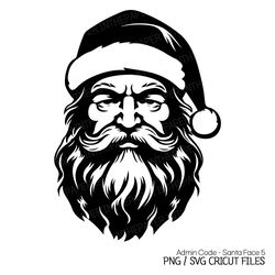 Santa Claus Face Black Silhouette SVG | Christmas PNG Clikp Art Fur Hat Vector scary expression long beard impressed