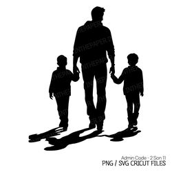 Dad Walking Hand In Hand With His Two Sons | Fathers Day PNG, Silhouette SVG, Black And White, Boy Clip Art, Children, K