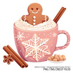 Pink Christmas Drink and Gingerbread Cookies PNG | Cute Clip Art Adorable Cinnamon Star Anise Nut Hot Chocolate Dessert