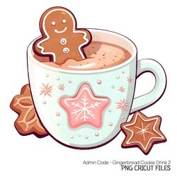 Christmas Hot Chocolate and Gingerbread Cookies PNG | Cute Clip Art Adorable Drink Kawaii Dessert Food Warm Cozy Mug Sta