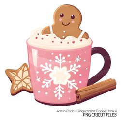 Christmas Drink and Gingerbread Cookies PNG | Cute Clip Art Adorable Hot Chocolate Kawaii Dessert Food Warm Cozy Pink