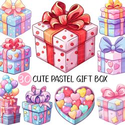 Cute Pastel Gift Box PNG | Christmas Clip art Heart Star Polka dots Ribbon Beloved Lovely Adorable Birthday Party