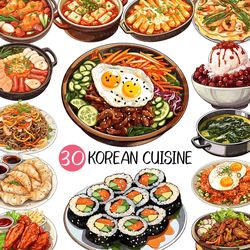 Korean Cuisine PNG | Food Clip art Delicious llustrations Kimbap Ramen Bulgogi Galbi Cheese Tteokbokki Kimchi Dumpling