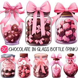 Valentine's Day Chocolate Gift in Glass Bottle with Pink Ribbon PNG | Sweets Clipart Heart Candy Lovely Cute Adorable De