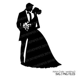 Wedding SVG | Marriage PNG couple wedding dress tuxedo bouquet earrings bun hair elegant black silhouette man woman line