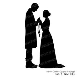 Praying Couple SVG | Valentine's Day PNG Woman Man Hands Divine christian Feminine Masculine Black White Silhouette Love