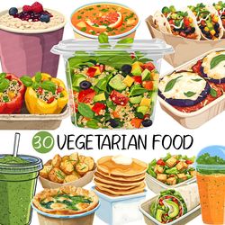 Vegetarian Food PNG | Salad Takeout Lunch Box Diet Food Soup Oatmeal Taco Smoothie Wrap Tofu Avocado Grapefruit