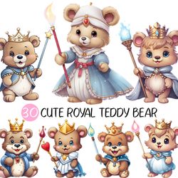 Cute Royal Teddy Bear PNG | doll clipart dress cloak wand crown tiara jewelry necklace princess prince king queen statel