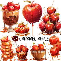 Caramel Apple PNG | Sweets Dessert Red Fruit Clip Art Candy Skewers Nuts Slices Dripping Syrup Fall Treats Cozy Digital