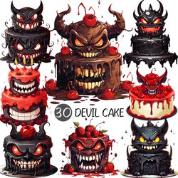 Devil Cake PNG | Scary bloody Creepy Red Syrup Flowing Black Teeth Horn Dessert Sweets Glaze Decoration Chocolate Ghost