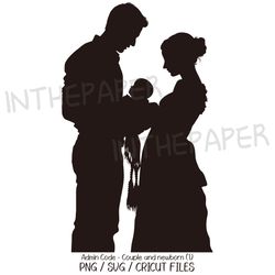 Couple Holding Newborn Baby SVG | Mother's Day PNG Father's art Black Silhouette Baby Kid Man Woman Childbirth Birth