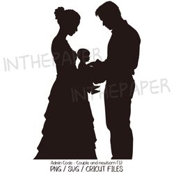 Couple Holding Newborn Baby SVG | Mother's Day Father's PNG Clipart Black Silhouette Baby Kid Man Woman Childbirth Birth