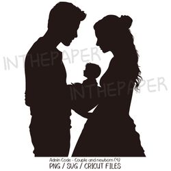 Couple Holding Newborn Baby SVG | Father's Day Mother's PNG Clipart Black Silhouette Baby Kid Man Woman Childbirth Birth