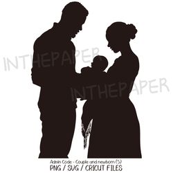 Couple Holding Newborn Baby SVG | Father's Mother's Day PNG Clipart Black Silhouette Baby Kid Man Woman Childbirth Birth
