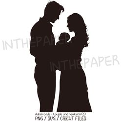 Couple Holding Newborn Baby SVG | Mother's Father's Day PNG Clipart Black Silhouette Baby Kid Man Woman Childbirth Birth