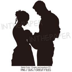 Couple Holding Newborn Baby SVG | Mother's Day Father's Clipart PNG Black Silhouette Baby Kid Man Woman Childbirth Birth