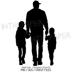 Dad holding hands with his two daughters | Father's Day PNG, BlackSilhouette SVG, Cricut Files, Girl Clip Art Sisters
