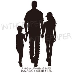 Dad holding hands with his two daughters | Father's Day PNG BlackSilhouette SVG Sisters Family Girl