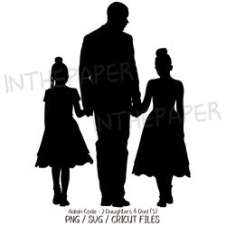 Dad holding hands with his two daughters | Father's Day Family PNG BlackSilhouette SVG Sisters Girl