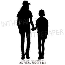Mom walking hand in hand with son SVG | Mother's Day PNG Black Silhouette Boy Woman Mother-child Relationship Clip Art